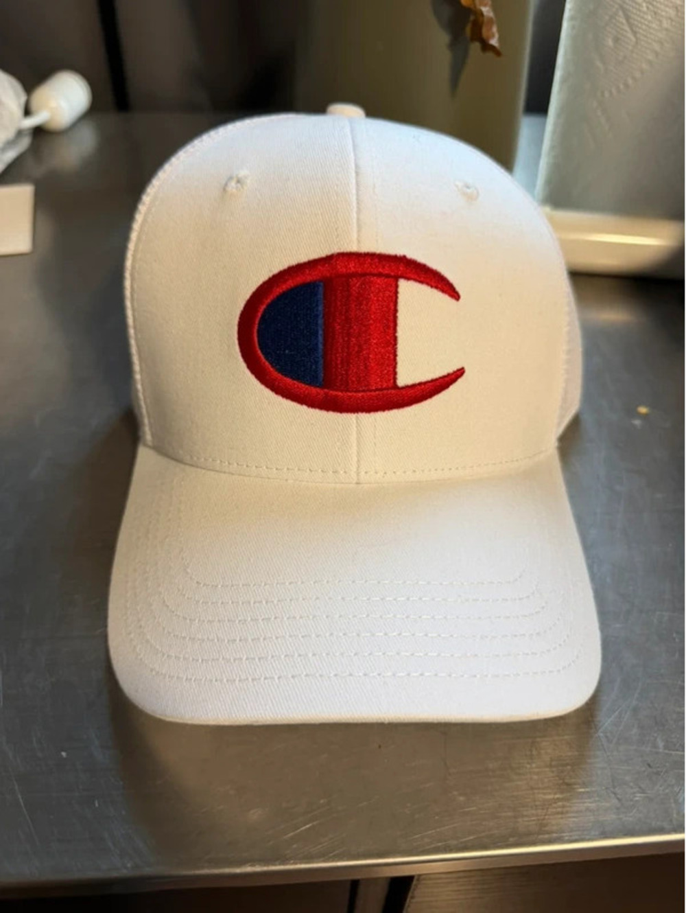 Champion White Mesh Trucker Hat Snapback Big C Logo Adult One Size NWT